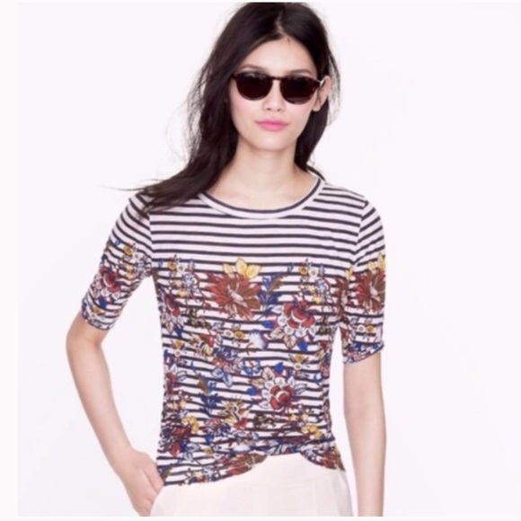 J. CREW Striped Floral Elbow Tee - Picture 2 of 10